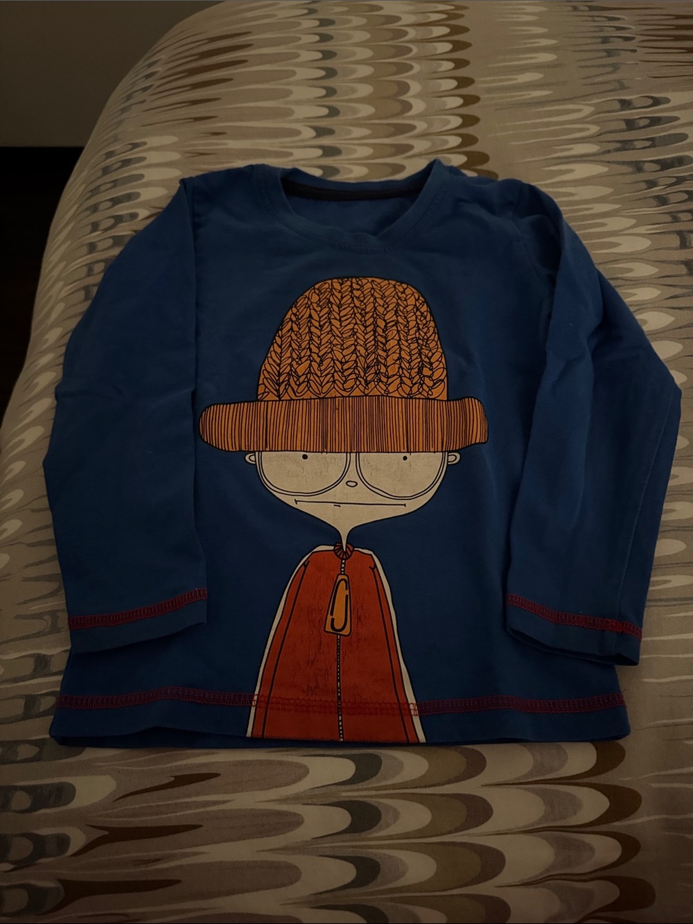 Kids Blue Long-Sleeve Graphic Tee with Orange Character